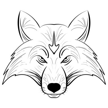El çizilmiş vektör fox başlığı. Mürekkep kroki Fox