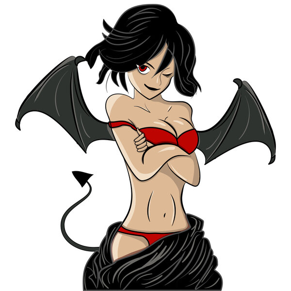 Вектор эскиза демонической девушки
