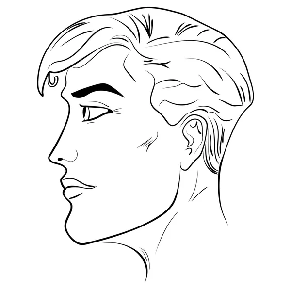 Perfil lateral del contorno de una cabeza humana masculina — Vector de stock
