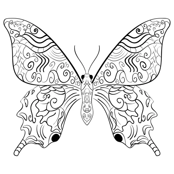 Mariposa vector illustration.Zentangle estilo . — Vector de stock