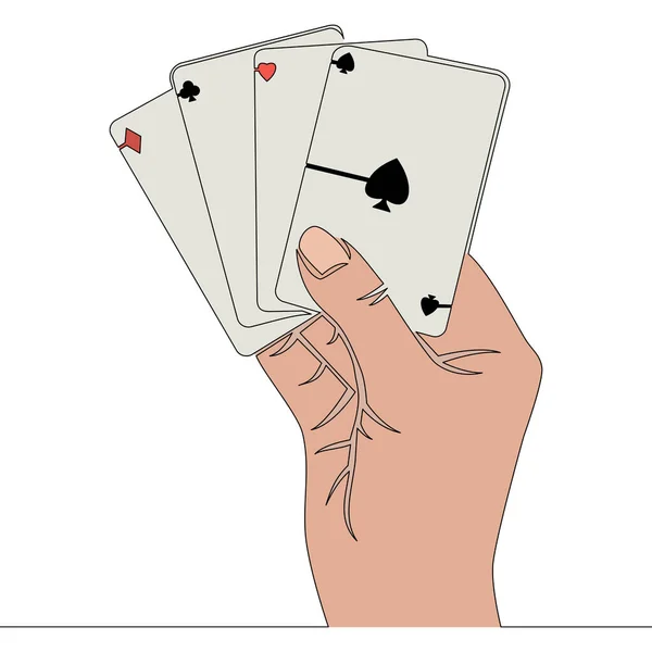 Plano Colorido Linha Desenho Contínuo Mão Arte Segurando Cartão Jogar — Vetor de Stock