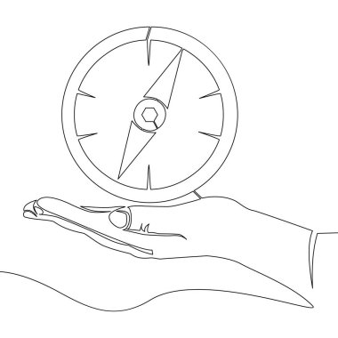 Pusula ikonu vektör illüstrasyon kavramını tutan tek bir çizginin devamlılığı