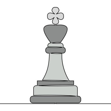 Düz renkli sürekli çizim çizimi sanat eseri Satranç parçaları kral strateji ikonu vektör illüstrasyon konsepti