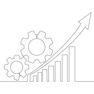 Dişli ikon vektör illüstrasyon konsepti ile sürekli tek bir çizgi verimlilik çubuğu çizimi