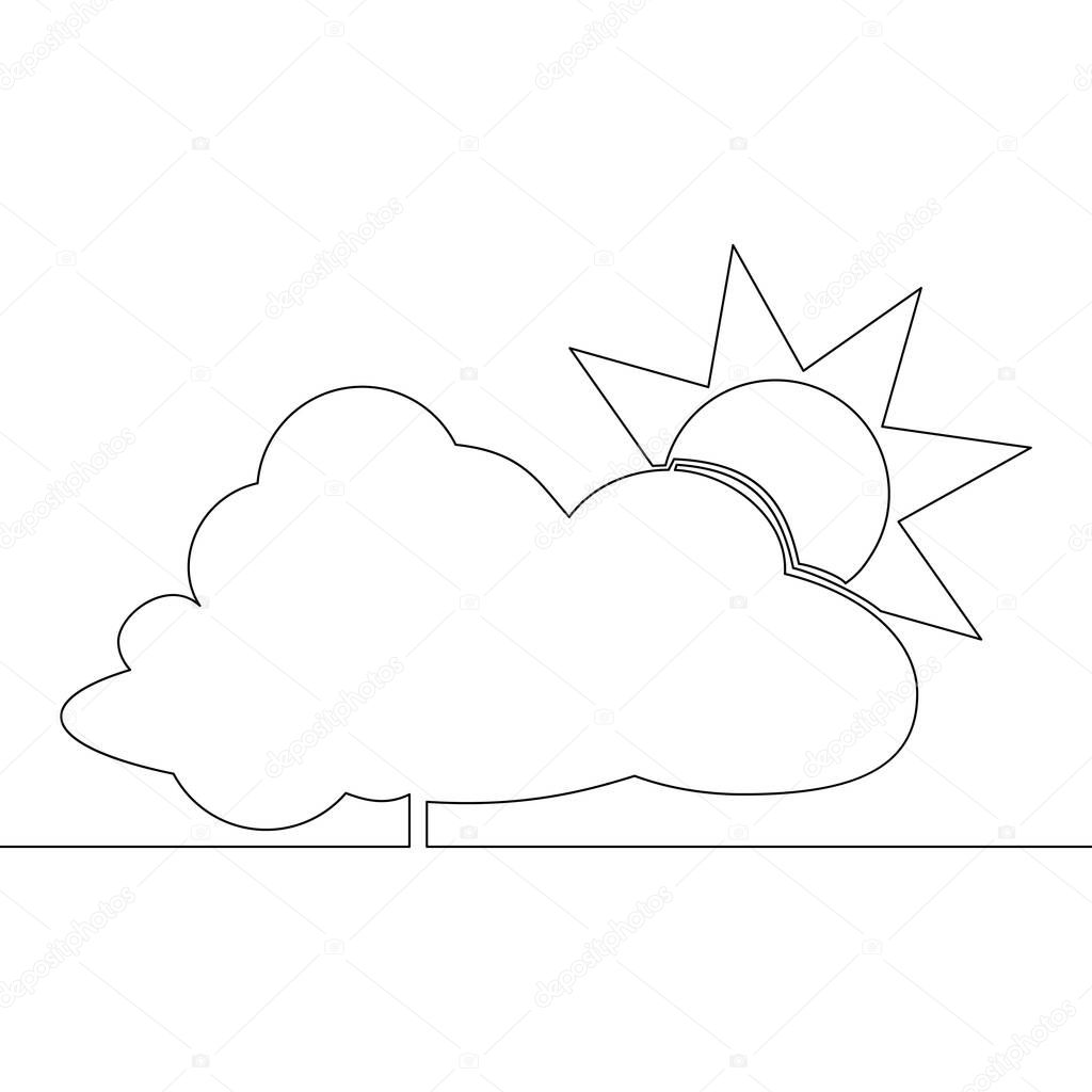 Continuous one single line drawing sun behind the cloud icon vector illustration concept