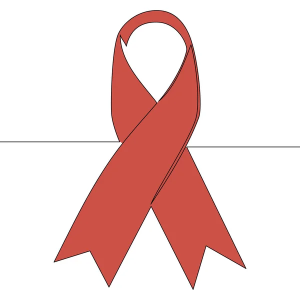 Plano Colorido Linha Desenho Contínuo Arte Aids Vermelho Fita Médica —  Vetores de Stock