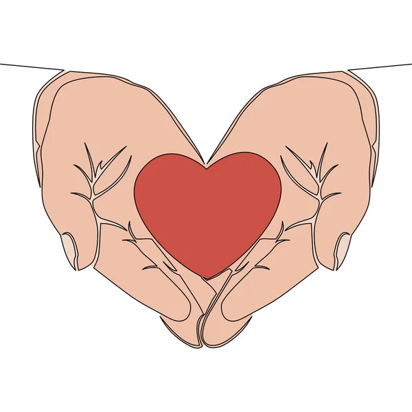 Плоский Красочный Непрерывный Рисунок Линии Искусства Здоровья Сердца Медицинское Пожертвование — стоковый вектор