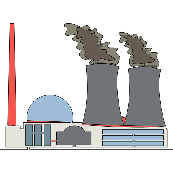 Plano Colorido Linha Desenho Contínuo Arte Estação Energia Nuclear Usina —  Vetores de Stock