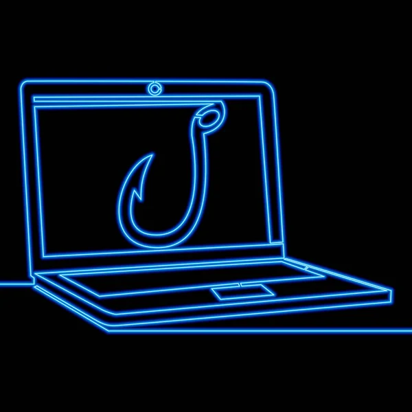 Dizüstü bilgisayarın çizdiği tek bir satır devam ediyor. Neon ışıklı ikon vektör çizimi kavramı