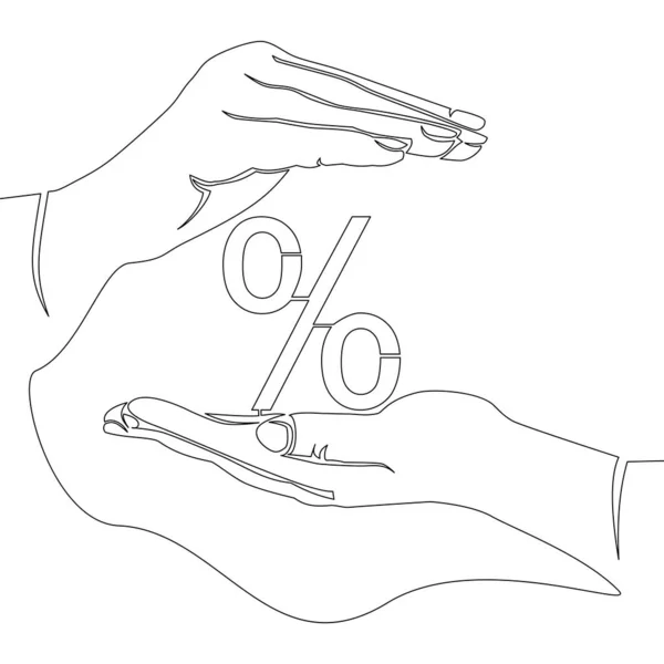 Continuous One Single Line Drawing Hand Percent Sign Icon Vector — 스톡 벡터