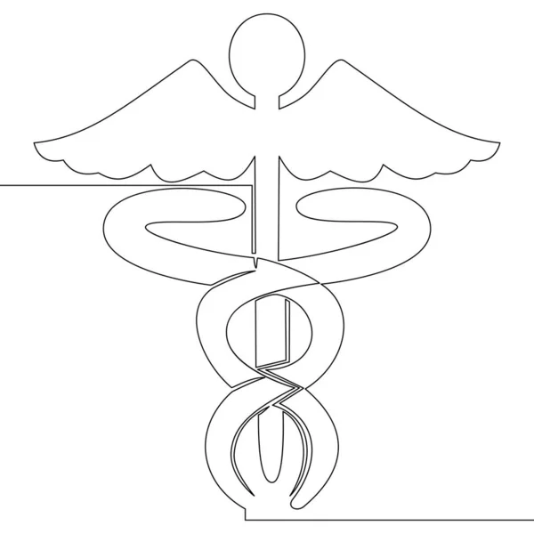 Kontinuerlig Enda Rad Ritning Caduceus Medicinsk Symbol Ikon Vektor Illustration — Stock vektor
