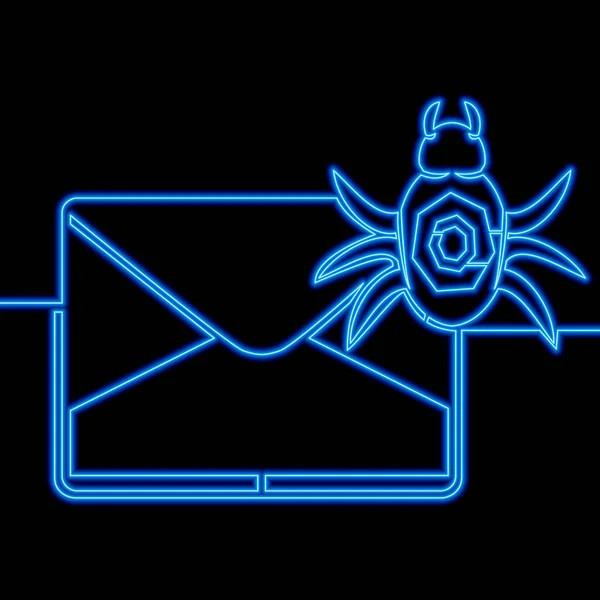 Kontinuierliche Zeichnung Einer Einzigen Linie Bug Mail Spam Virus Buchstaben — Stockvektor