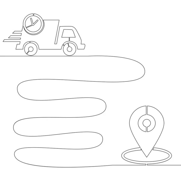 Continuous One Single Line Drawing Delivery Truck Route Icon Vector — Stockový vektor