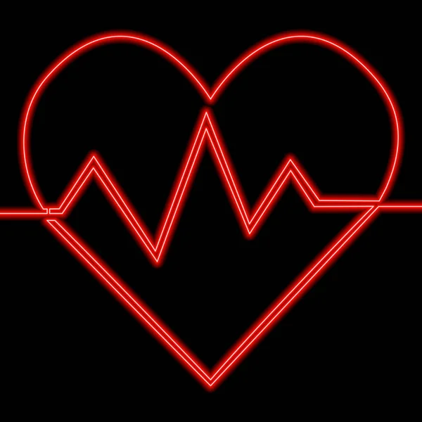 連続1本の線画薬ハートハートビート心臓グローアイコンネオングローベクトルイラストコンセプト — ストックベクタ