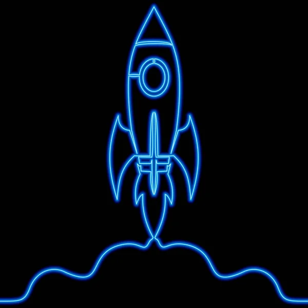 Continu Een Enkele Lijn Tekening Rocket Pictogram Neon Gloed Vector — Stockvector
