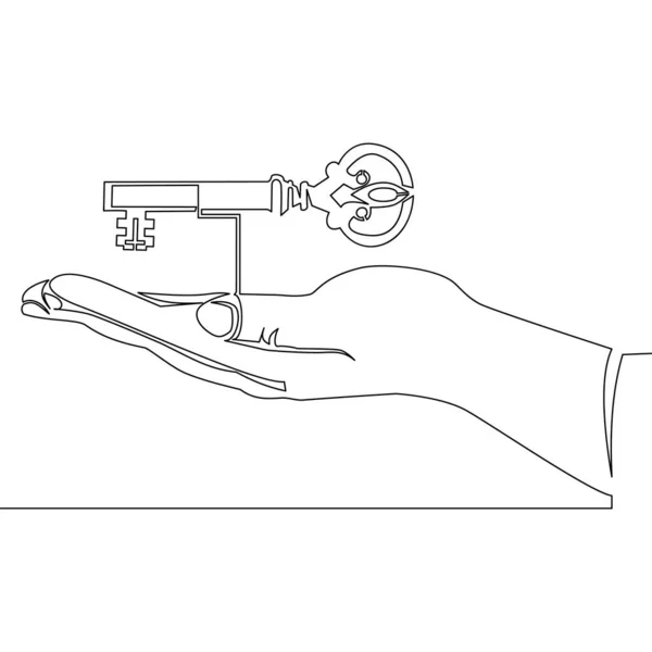 Continuous Uma Única Linha Desenho Mão Segurando Ícone Chave Vetor —  Vetores de Stock