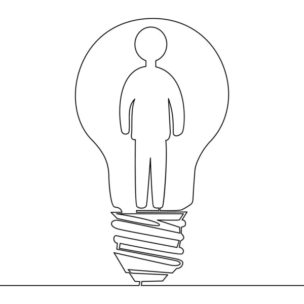 Kontinuierliche Zeichnung Einer Einzigen Linie Mann Innerhalb Des Lampensymbolvektors Illustrationskonzept — Stockvektor