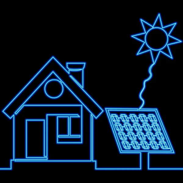 Desenho Contínuo Uma Única Linha Casa Com Painel Solar Ícone —  Vetores de Stock