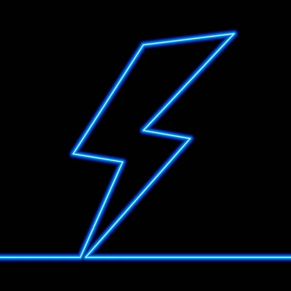 Continuous One Single Line Drawing Lightning Thunderbolt Electric Icon Neon — Stock Vector