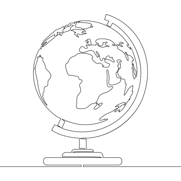 Continuous One Single Line Drawing School Globe Earth Icon Vector — Stock Vector