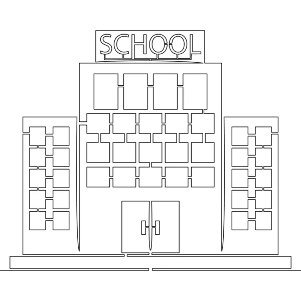 Continuo Una Singola Linea Disegno Scuola Edificio Icona Vettore Illustrazione — Vettoriale Stock