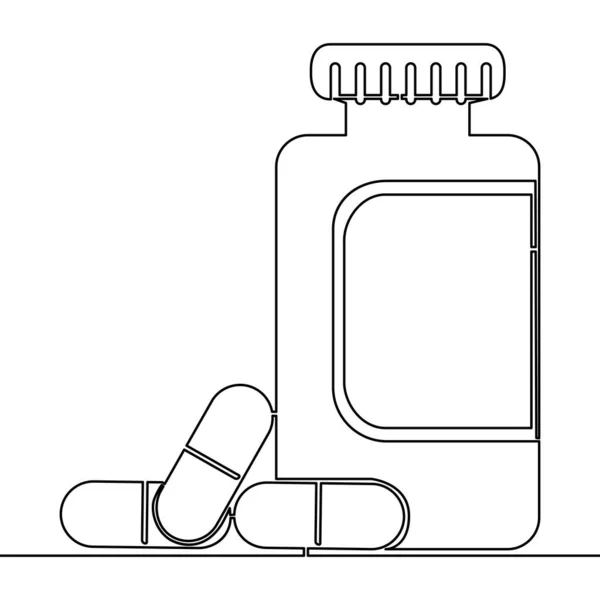 Continuous One Single Line Drawing Medicine Jar Pills Icon Vector — Stock Vector