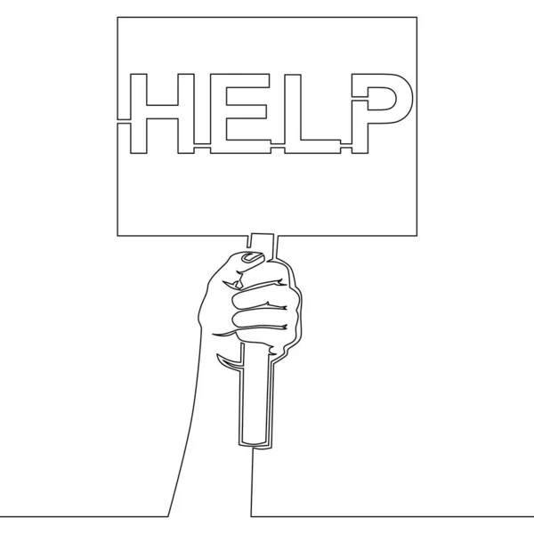 Kontinuierliche Eine Einzige Linie Zeichnung Hand Hält Hilfe Zeichen Whiteboard — Stockvektor