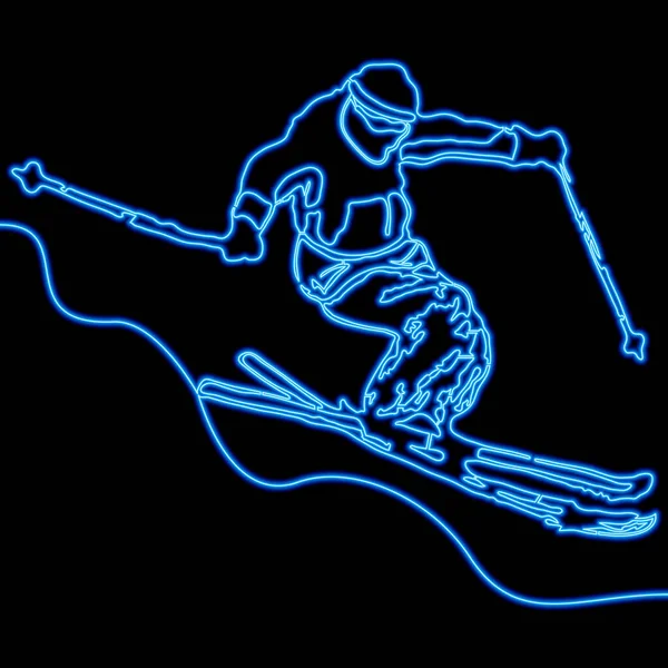 Dessin Continu Une Seule Ligne Icône Ski Alpin Ski Racer — Image vectorielle