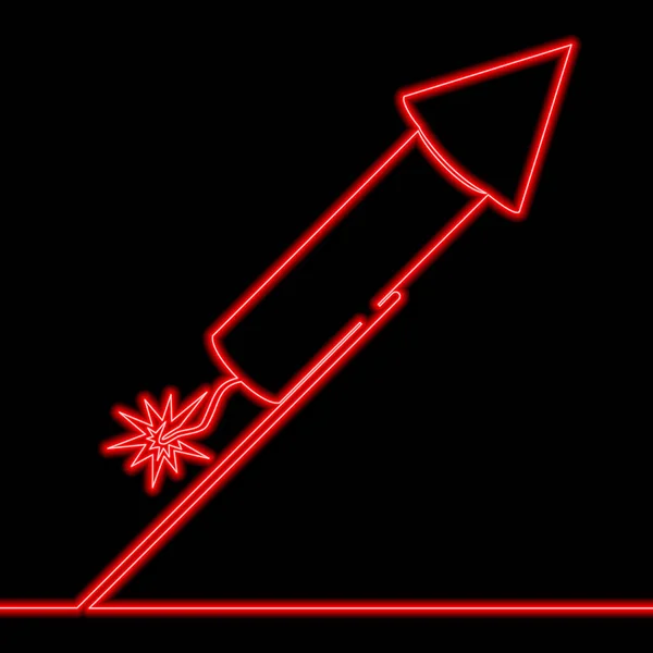 Nepřetržitá Jednořádková Kresba Rakety Firework Ikona Oslavy Neonové Záře Koncepce — Stockový vektor