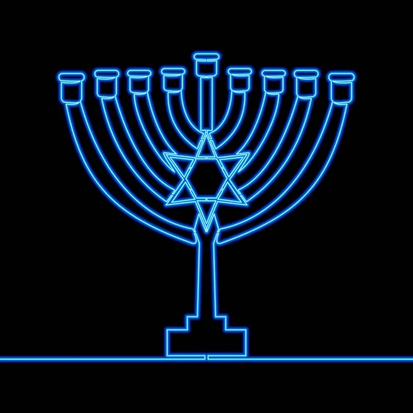 Continuous Uma Única Linha Desenho Menorah Feriado Judeu Hanukkah Menoru —  Vetores de Stock