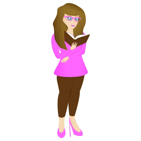 Desenhos animados bonito menina leitura livro —  Vetores de Stock