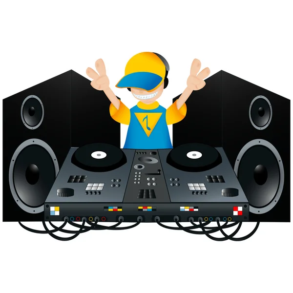 Bir pikap ve iki hoparlör ile sevimli Dj