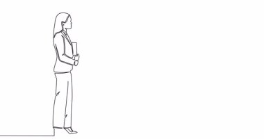 Kendi kendine çizim animasyonu İş adamları sıraya dizilmiş Erkekler ve Kadınlar aralıksız tek çizgi çizilmiş konsept video