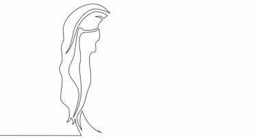 Kendini çizen çizgi animasyonu genç güzel kadın makyaj sanatçısı kozmetoloji aktivitesi tarafından uygulandı. Tek çizgi çizilmiş konsept video.