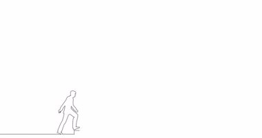 Kişisel çizim çizgi animasyonu başarılı iş liderliği, iş dünyasının liderliği ve çalışanı sürekli tek bir çizgi çizilmiş konsept video.