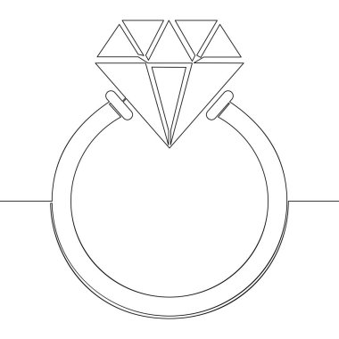 Lüks ve zarif ikon vektör illüstrasyon kavramını sembolize eden büyük elmas yüzüklü aralıksız tek bir çizgi.