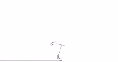 Kendinden çizim çizimi animasyonu mutlu iş kadını başarıyı kutluyor sürekli tek bir çizgi çizilmiş konsept video