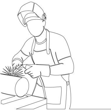 Koruyucu teçhizat ve uçan ikon vektör illüstrasyon konsepti ile kaynakçıyı iş başında çizmeye devam et.