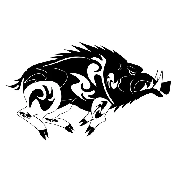 黑色和白色单色野猪 — 图库矢量图片