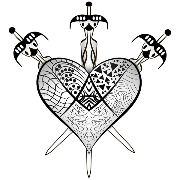 Heartbreak - Corazón y Cruzado tres espadas — Vector de stock