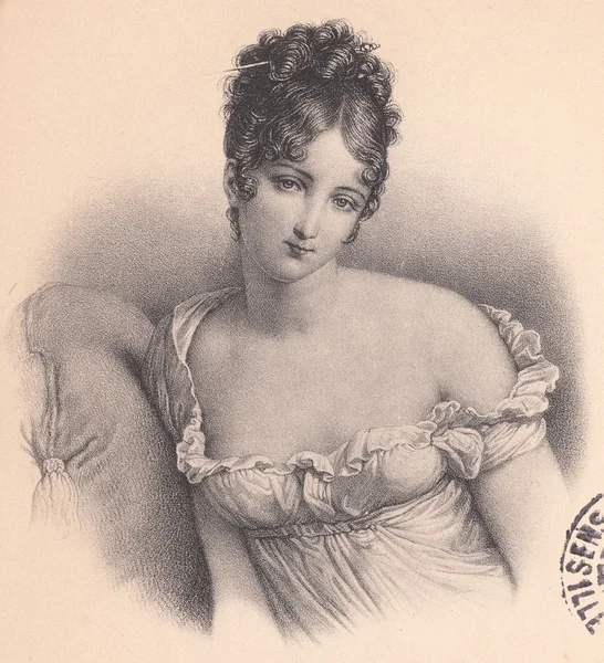 Pocztówka Vintage Francji z wizerunkiem pięknej kobiety — Zdjęcie stockowe