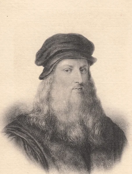 Portrét Leonarda da Vinciho na vintage pohlednice Stock Snímky