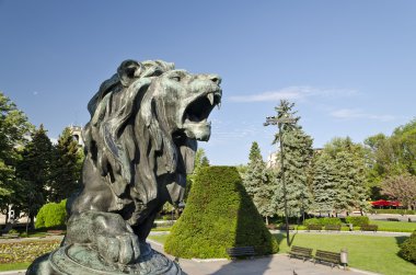 Statue of a lion  in city center of Ruse, Bulgaria clipart