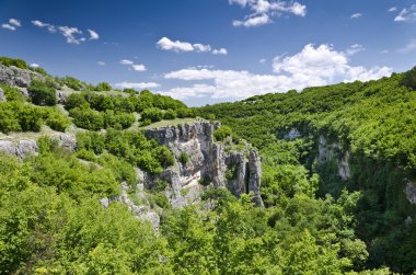 Güneşli mavi gökyüzü, çayır ve baylar yakınındaki bir tepe