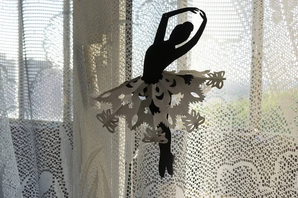 Window Curtains Ballet Dancer Silhouette — Stock Photo, Image