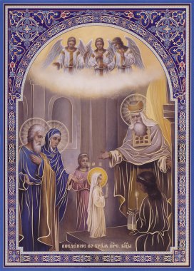 Ortodoks ikonu En Kutsal Theotokos 'a Giriş.