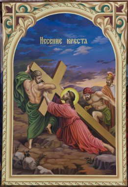 Ortodoks tablosu Hz. İsa haçı Calvary 'ye taşıyor.