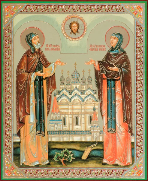 Icona Ortodossa Dei Santi Del Beato Principe Pietro Principessa Fevronia — Foto Stock