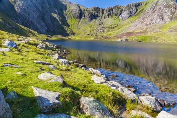 Lake and mountains, Llyn Idwal and the Devils Kitchen.