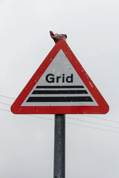 Road warning signs, Grid farm stock cattle — Stock Photo, Image